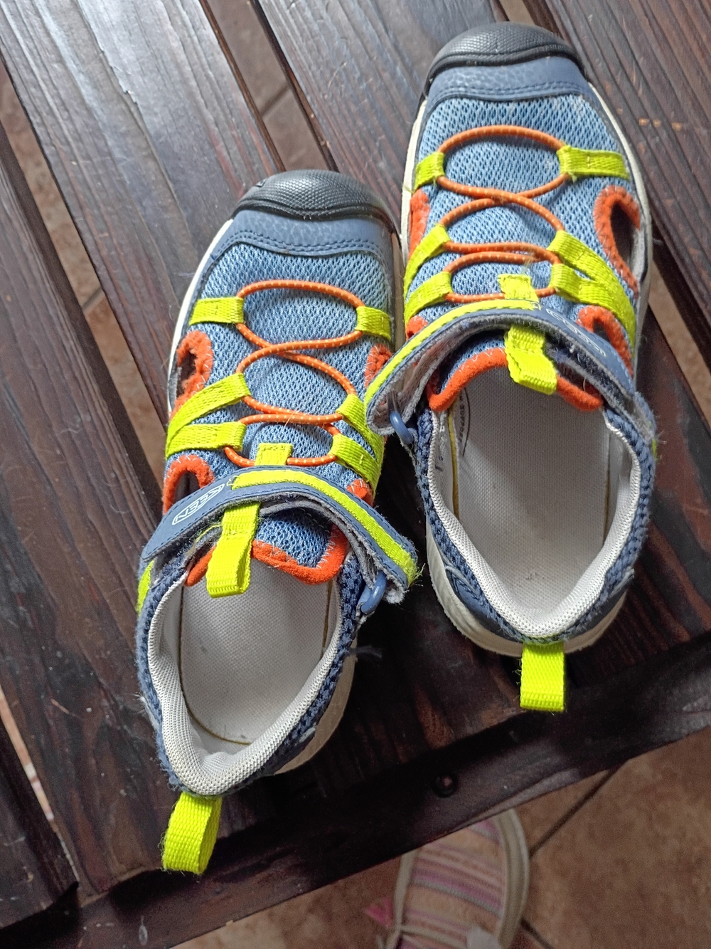 Keen Kids Blue Athletic Sandals with Neon Yellow and Orange